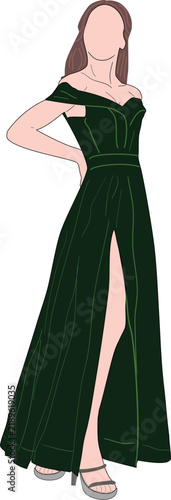 Woman in Long Gown Dress Formal Attire Clip Art Illustration, Vector SVG