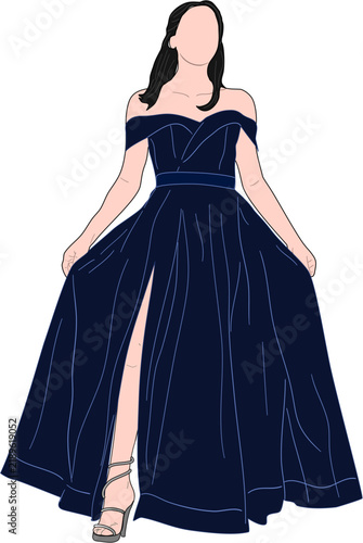 Woman in Long Gown Dress Formal Attire Clip Art Illustration, Vector SVG
