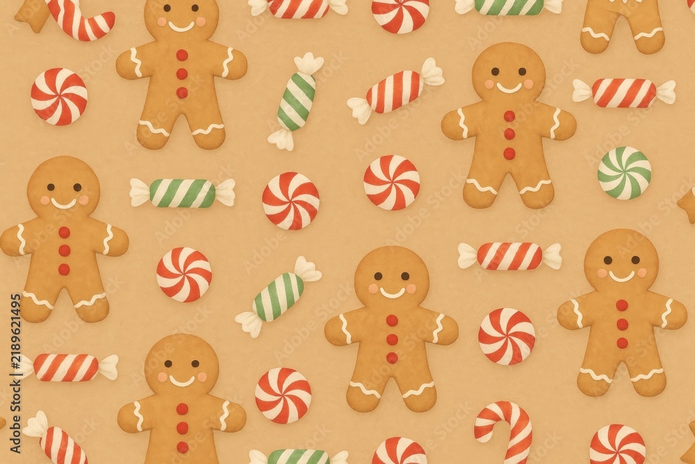 Fototapeta premium Festive gingerbread candy pattern