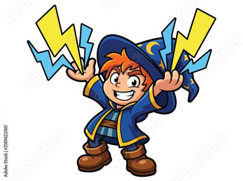 Fotografie Magician casting lightning spells with glowing hands and energy bolts