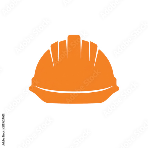 Vibrant orange industrial safety hard hat, minimalist vector flat graphic, isolated on a transparent background with copy space, symbolizing worker safety and protection concept