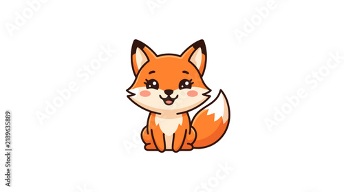 Creative Cartoon Fox with Bright Orange and White Colors Chubby Cheeks Happy Expression Sitting Pose