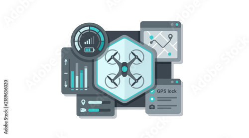 Creative Drone Dashboard Interface with Analytics GPS Tracking and Battery Status Visuals with high quality professional line art symbols for modern creative design and digital branding projects