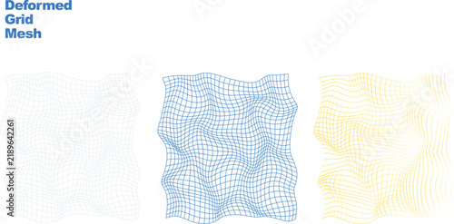 Highly detailed scalable vector line art of a deformed grid mesh , fully editable, Suitable for graphic design, infographics, UI elements, and technical illustrations. Compatible with