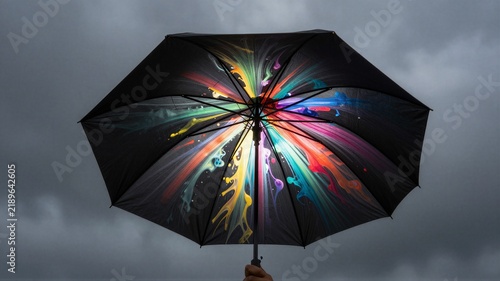 Open Umbrella Expanding into Radial Color Explosions