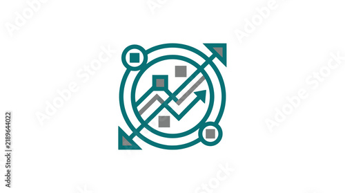 Dynamic Abstract Geometric Logo with Teal Accents Arrows and Squares on Circular with high quality professional line art symbols for modern creative design and digital branding projects