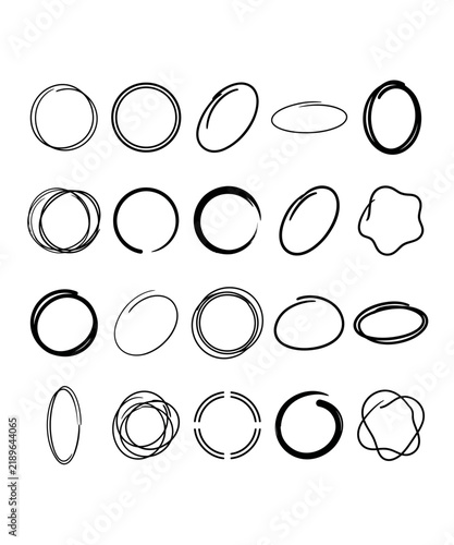 Set of hand drawn circles and ovals isolated on white background for design elements and emphasis