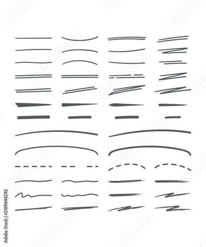 Collection of hand drawn underline strokes and text emphasis markers for design and document annotation