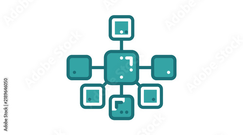 Dynamic Central Tech Hub with Six Connected Devices in Teal and White Color Scheme with high quality professional line art symbols for modern creative design and digital branding projects