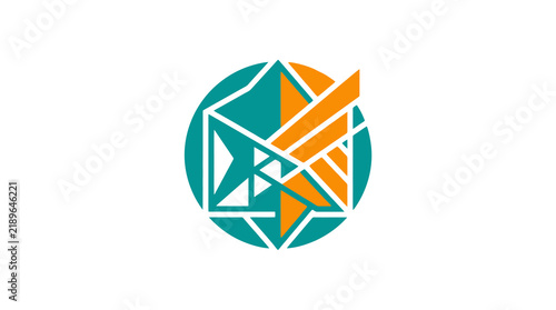 Dynamic Geometric Abstract Logo with Orange and Teal Color Scheme Featuring Interlocking Shapes Inside a Circle
