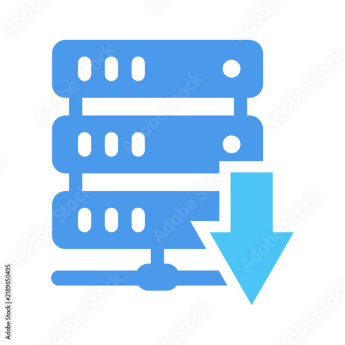 Plakat Server Download Flat Vector Icon: Data Transfer, Cloud Storage and Database Download