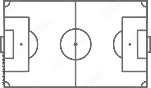 Soccer field top view line drawing diagram for football tactic planning and sports match strategy.
