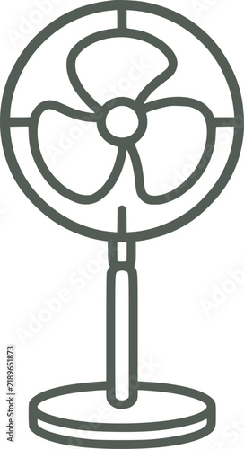 Electric desk fan icon grey minimalist outline for summer cooling and home ventilation appliance.