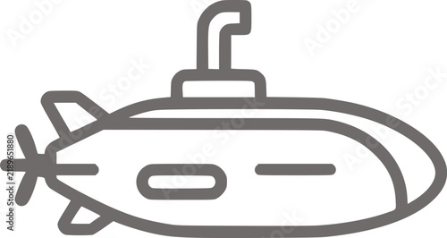 Submarine outline icon with side fin and periscope grey minimalist vector for marine research app.