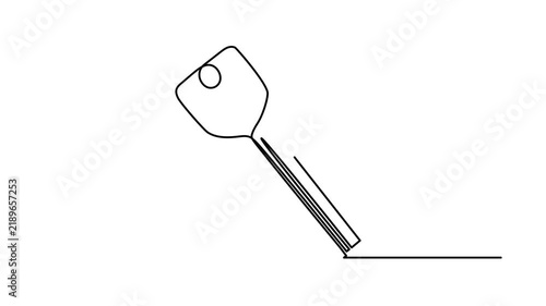 Door key one line art animation, continuous line drawing real estate security key motion, safe property access solution abstract 4k self-drawing video