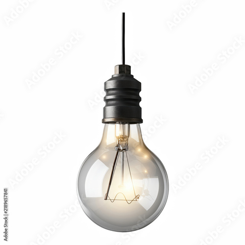 Single Hanging Incandescent Light Bulb isolated on transparent background Generative Ai.