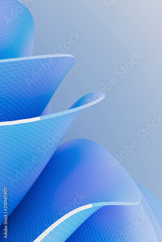 Close Up of Abstract Blue Fluid Curves 3D Render