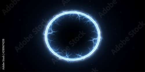 Electric Ring in Darkness A glowing blue electric ring pulsates with energy against a deep black background, creating a dramatic and futuristic visual effect.