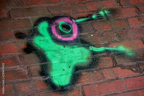 Graffiti - Wolverhampton 2026 - a strange creature on the floor - testing paint appears to have inspired a strange creature