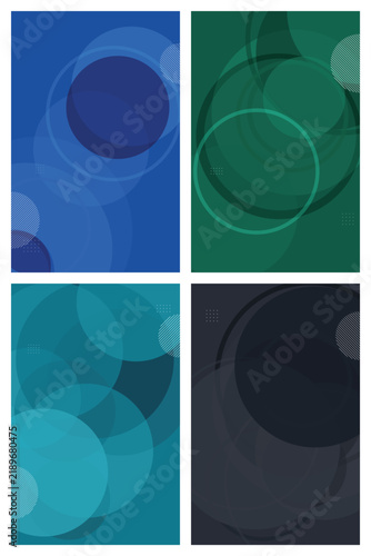 Set of four vertical backgrounds featuring overlapping translucent circles and dotted line patterns
