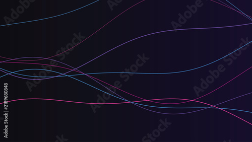 Thin neon wave lines in pink, purple, and blue colors on a dark background, minimalist pattern