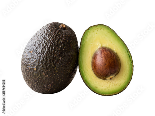 Fresh Whole and Half Avocado with Seed Isolated on Transparent Background