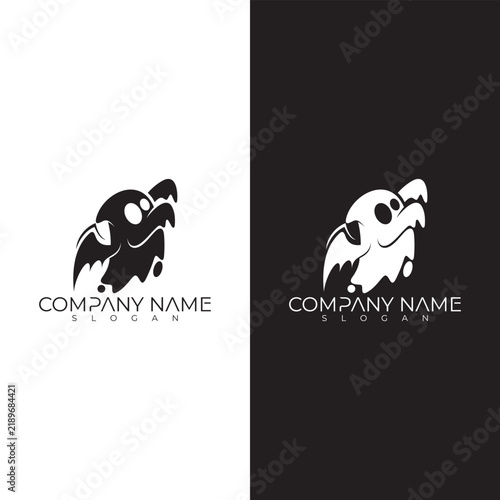 A spooky flying ghost logo simple, minimalist design.