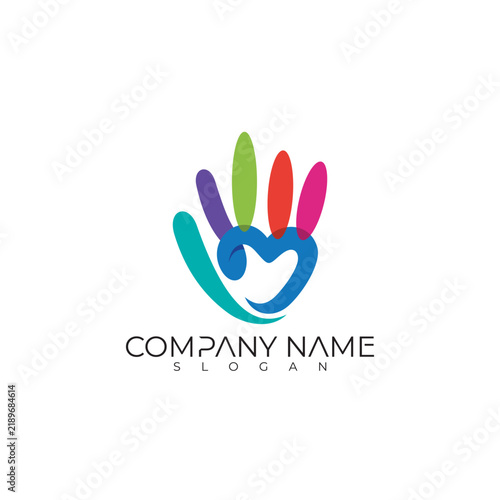 hand care logo with colorful design community, charity logos