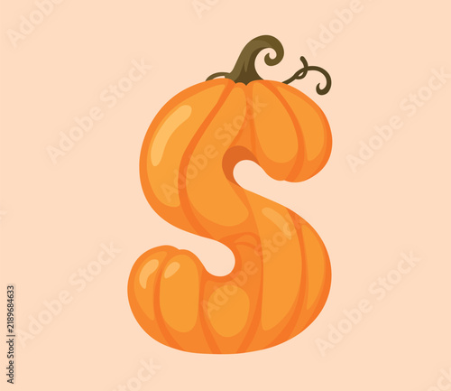 Letter S Pumpkin Alphabet Vector Illustration for Thanksgiving and Halloween Design