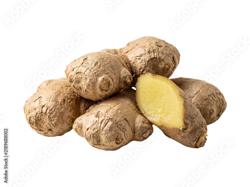 Fresh Ginger Root with Sliced Ginger Isolated on Transparent Background