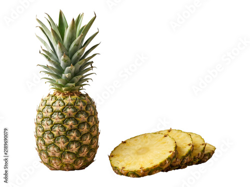 Fresh Whole Pineapple with Sliced Pineapple Isolated on Transparent Background