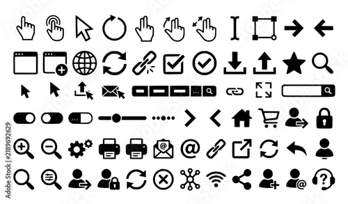 Click to Website Internet Access Bold Line Pictogram Vector Set