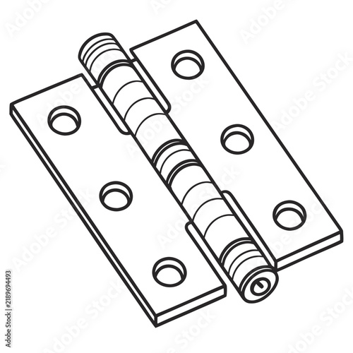 фотографія Detailed line of a heavy duty metal door hinge with screw holes, isolated on a w