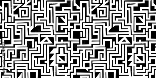 Geometric maze seamless banner design. Abstract geometric labyrinth seamless pattern with zigzag brush strokes.