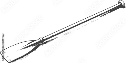 Single wooden paddle oar for rowing boat isolated hand drawn sketch illustration