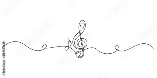 Konstfotografi Continuous one line drawing of music notes on stave musical symbol vector illustration, Treble clef and musical note one line art, hand drawn continuous contour