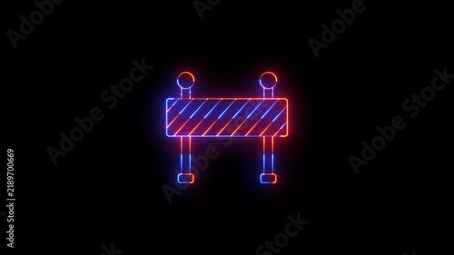 Neon glowing Road construction barrier icon video animation. Neon lighting Traffic barricade and no entry sign motion animation. Neon glowing Road construction barrier icon animation.