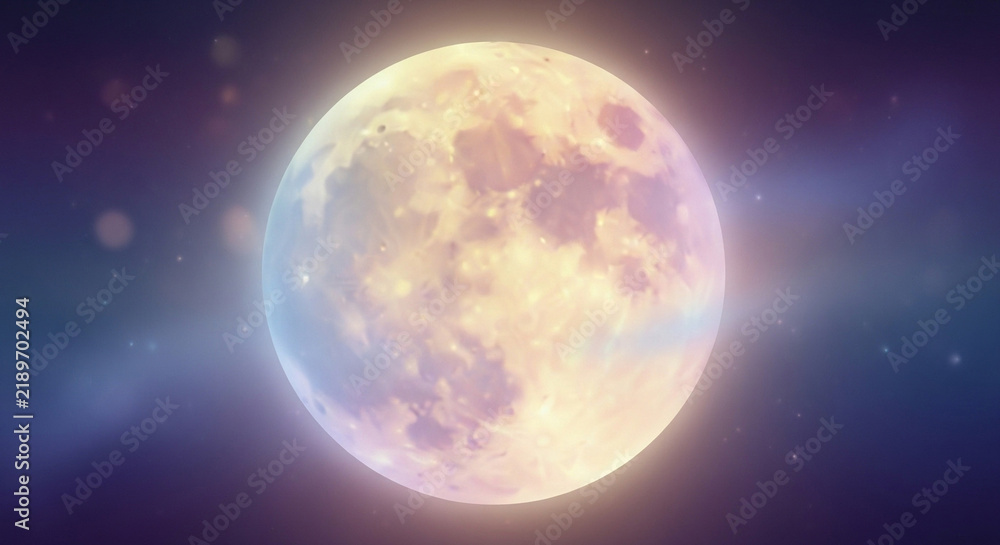 Fototapeta premium A luminous full moon glows brilliantly within the vast darkness of deep space while distant shimmering stars create an ethereal atmosphere that captures the majestic beauty of our celestial