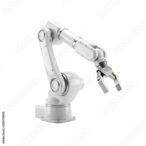 White robotic arm with gripper hand as isolated on, industrial robot as isolated on transparent background