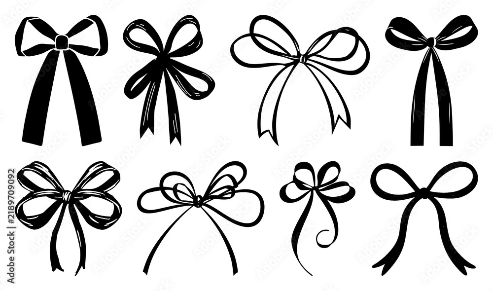 Obraz premium PNG Elegant black ribbon bow designs, element set on transparent background