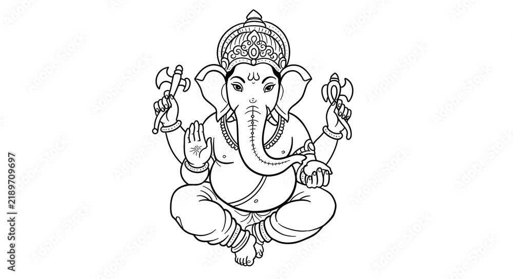 Fototapeta premium Lord Ganesha Line Art Illustration of Hindu God of Success for Coloring Page and Religious Decoration