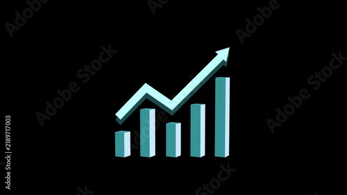 Cyan 3D Stock Market Growth Bar Chart with Upward Trend Arrow showing Financial Success