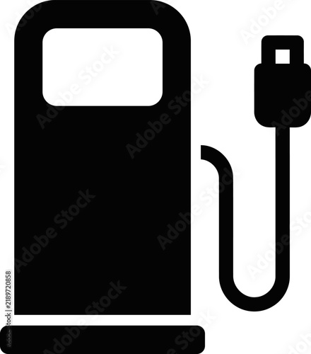 Black icon of an electric vehicle charging station with a cable and plug isolated on white background