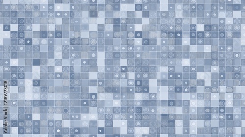 Seamless dark blue gray pixel mosaic pattern with layered square tiles, modern digital texture, geometric abstract background and cool surface design