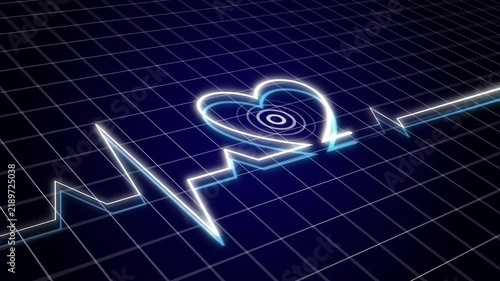 Glowing White Neon Heart Rate EKG Heartbeat Line Pulse Monitor for Healthcare and Cardiology
