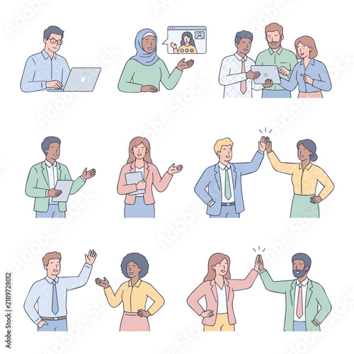 Multiracial Business People Working Together Vector Collection