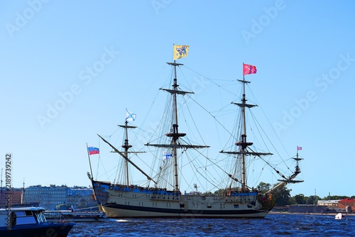 Bild auf Leinwand St. Petersburg, a large sailing ship on the Neva River.