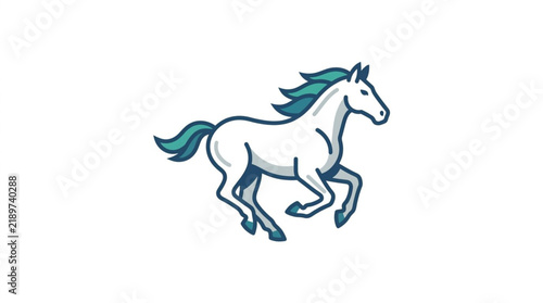 Bild auf Leinwand Dynamic Blue Mane Running Horse Illustration.