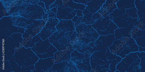 Abstract blue digital network background featuring intricate web of interconnected data nodes and geometric fractured crack patterns