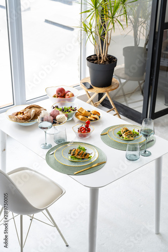 Dining Table Set for Two in Bright Interior